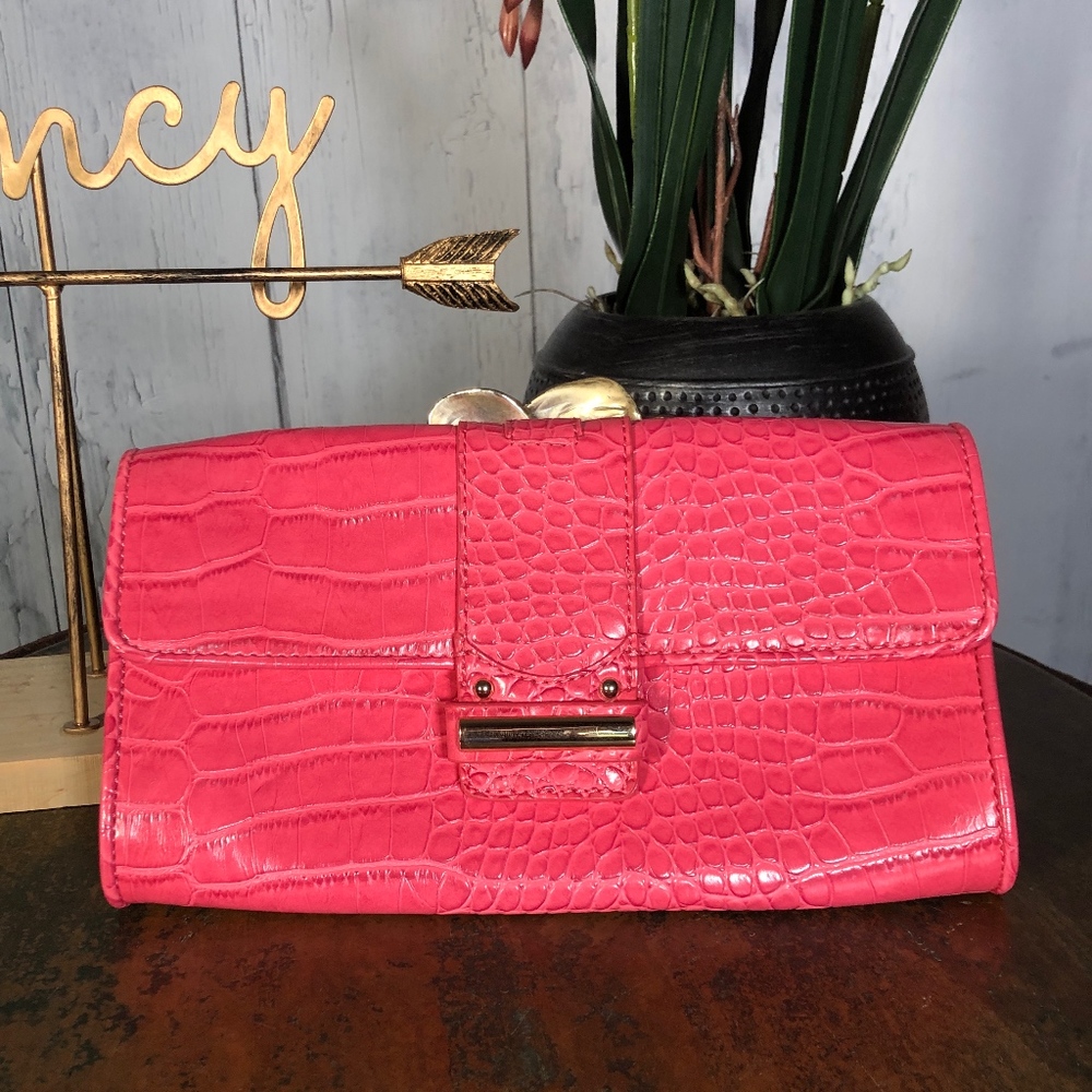 Ann Taylor LOFT Pink Embossed Leather Clutch NWT